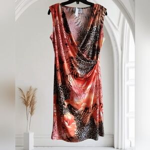 L🌞Elegant Animal Print Midi Faux Wrap Dress - Multicolor